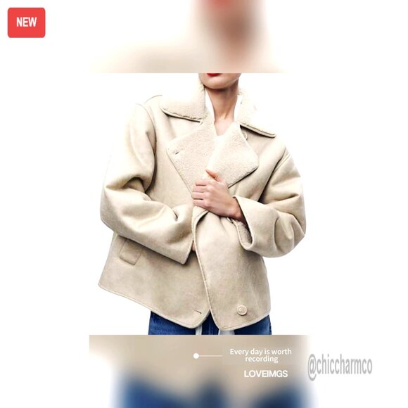 Oversized Faux Suede Moto Jacket Sherpa Lined Winter Biker Coat Y2K Retro - Picture 7 of 7